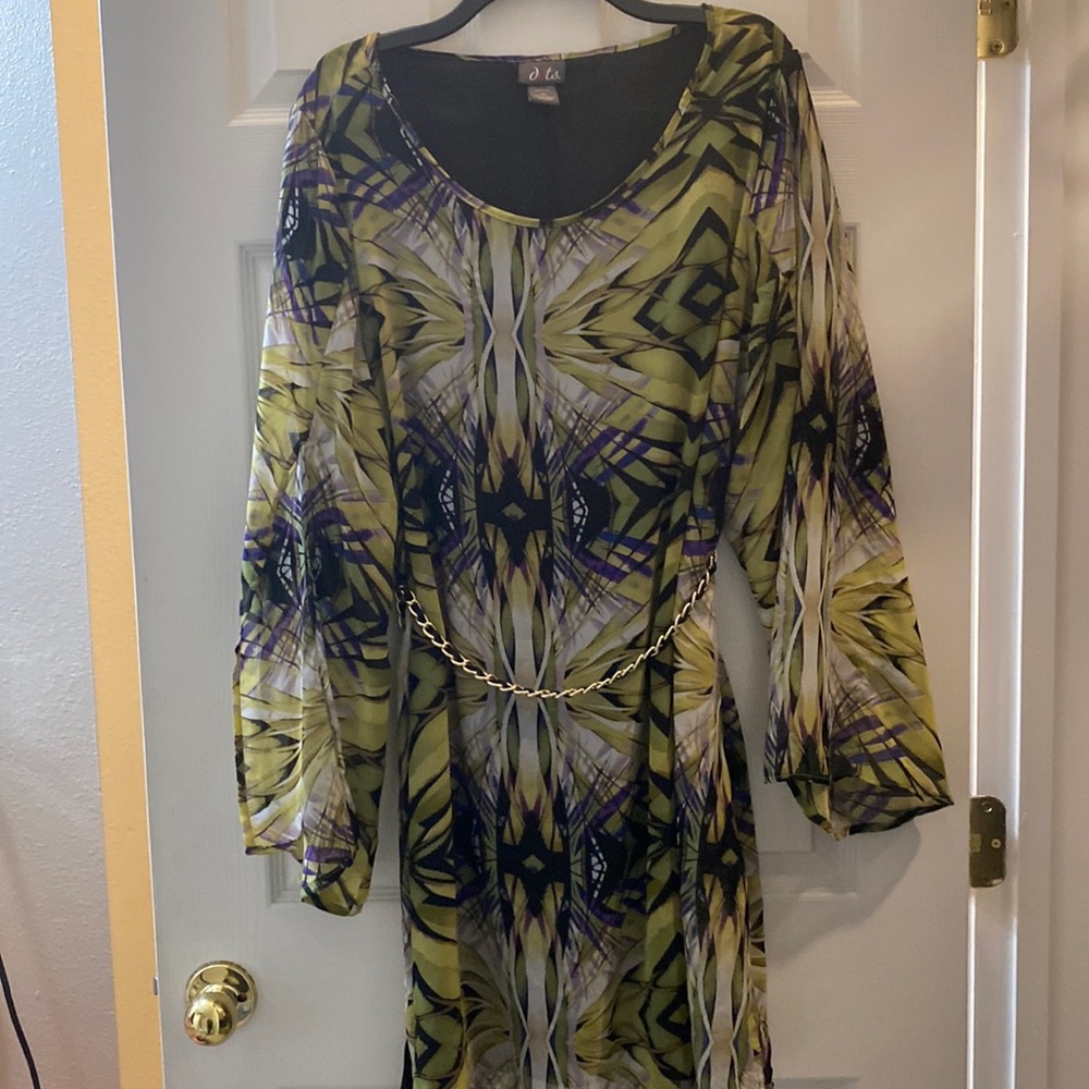 Jungle Tropical print dress with chain belt Plus Size 2X